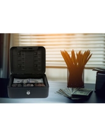 COMPACT STEEL CASH BOX 1BILL AND 3COIN COMPARTMENTS 