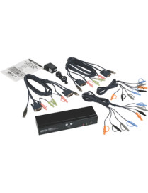 2PORT DVI DUAL LINK KVM SWITCH W AUDIO & CABLES DESKTOP USB 