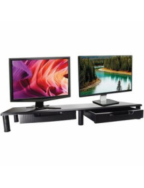EXTRA-WIDE DUAL-MONITOR RISER W STORAGE DRAWERS 39X11IN BLACK TAA