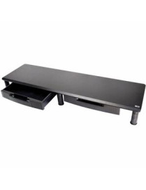 EXTRA-WIDE DUAL-MONITOR RISER W STORAGE DRAWERS 39X11IN BLACK TAA